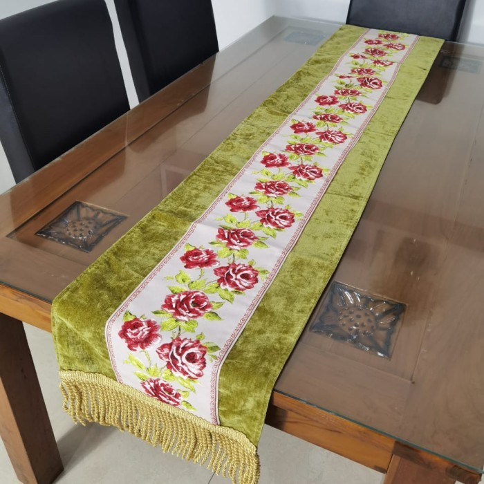 TAPLAK MEJA TAMU PANJANG TABLE RUNNER MEJA BUFETT HIJAU RUMBAY PREMIUM