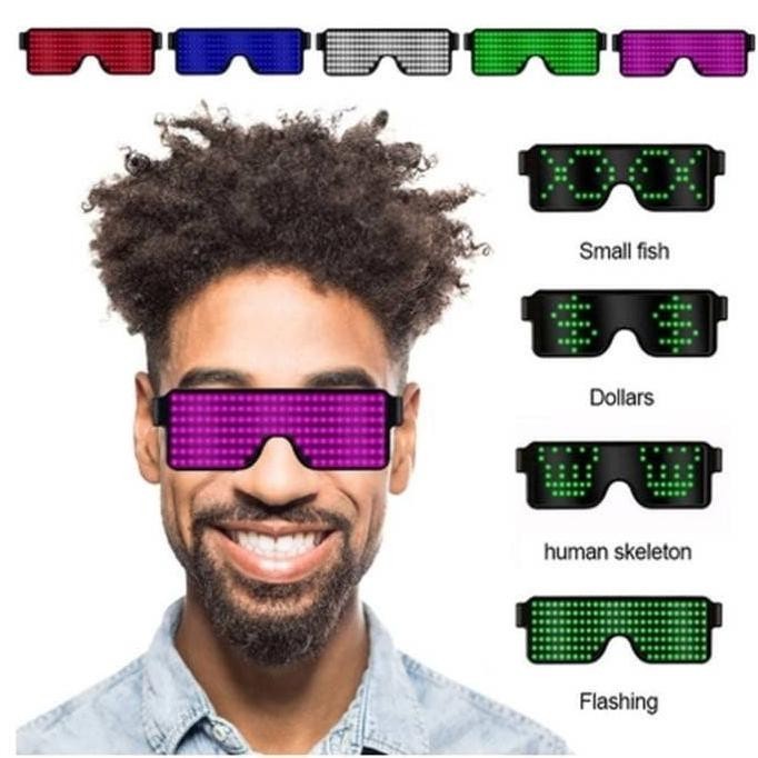 Kacamata Led Virtual Fashion Usb 8 Mode Flash Light Party Dj Disco