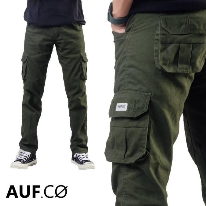 Celana Cargo Pria Hijau Army Slimfit Auf.co