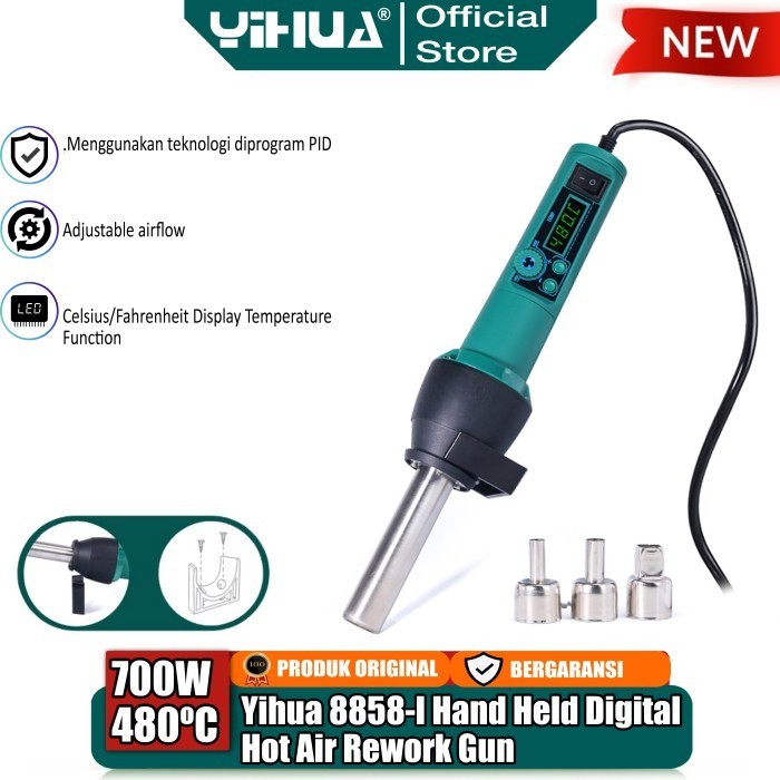 Yihua 8858-I Digital Blower Portable Solder Uap Hot Air Gun Rework Ori