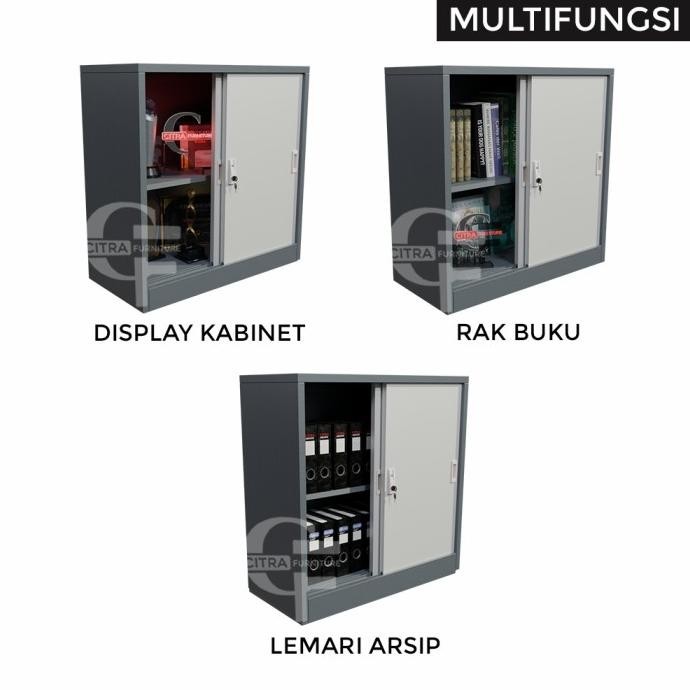 Lemari Arsip Besi 2 Pintu Sliding Pendek|Lemari Sleding Kantor Dokumen