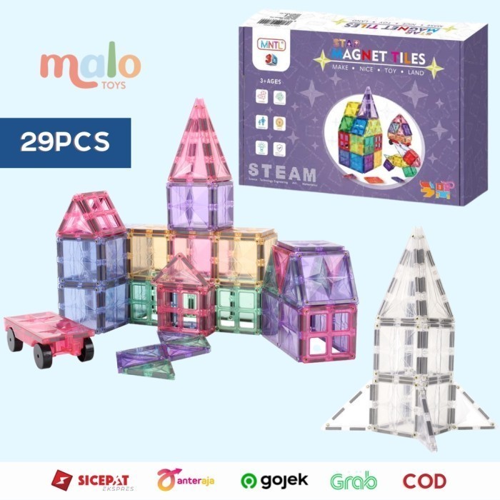 MNTL STAR MAGNETIC TILES 29 PCS PASTEL TRANSPARENT OPEN ENDED TOYS