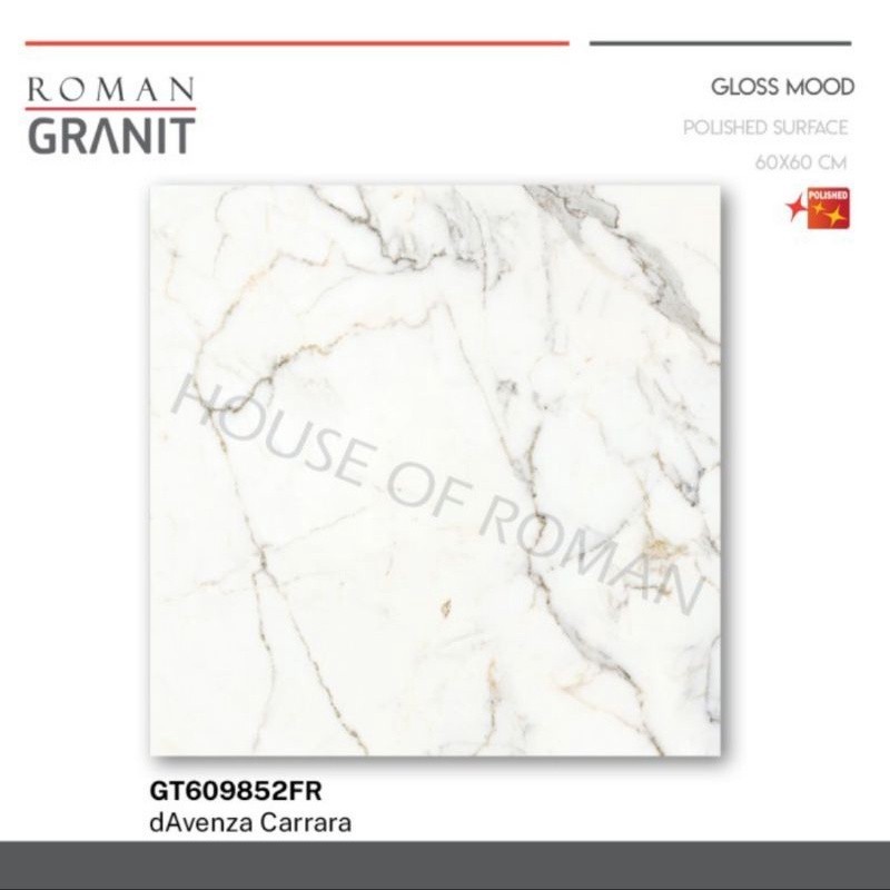 Roman Granit Davenza Carara 60X60 / Granit Roman / Granit Indoor / Granit Putih / Keramik Lantai /