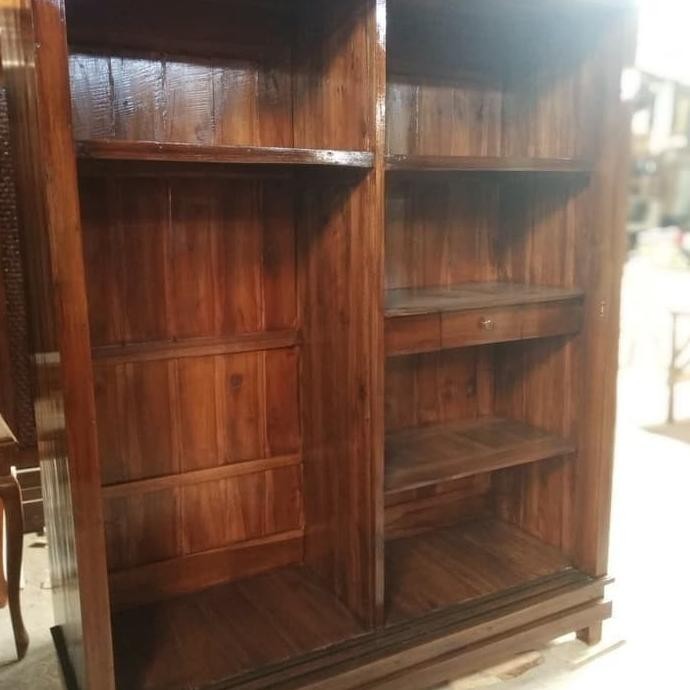 Lemari 2 Pintu Sliding Kayu Jati Asli