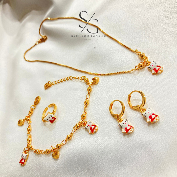 SET PERHIASAN KALUNG CINCIN GELANG ANTING EMAS ASLI 24K KARAT ANAK SA2