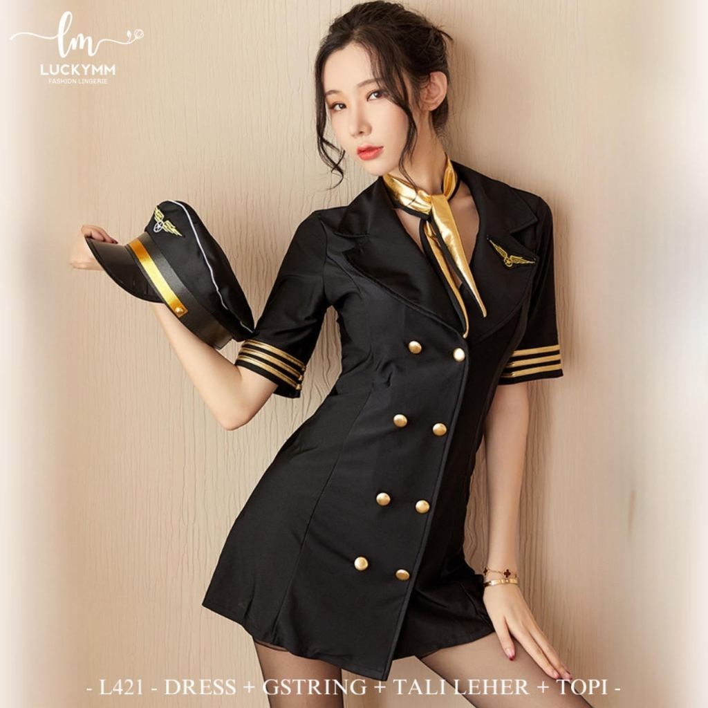 (READY) Luckymm Sexy Lingerie Cosplay Pramugari / Dress Wanita Kostum Pramugari Sexy 421