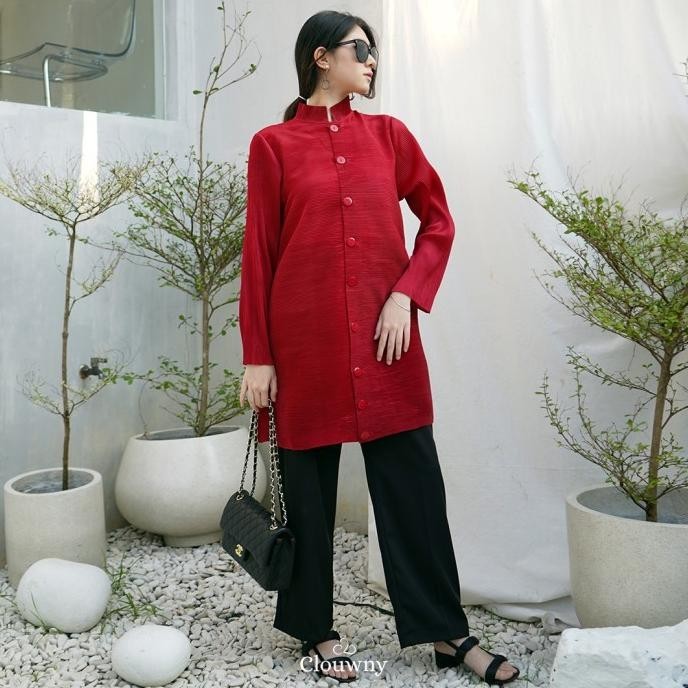 Clouwny - Atasan Gravity Button Pleats Tunik Premium Pleats