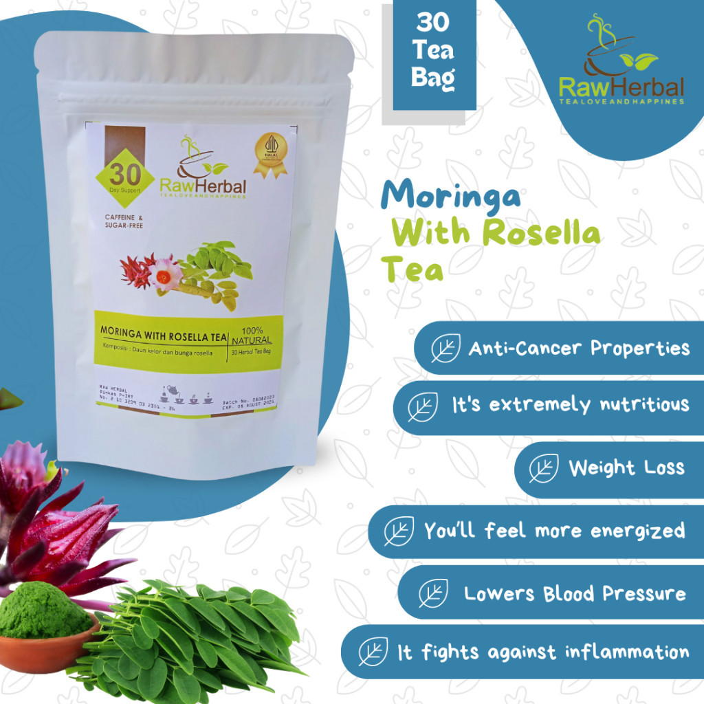 

Original Moringa With Rosella Tea : Teh Daun Kelor & Rosella Merah Isi 30 Tea Bag