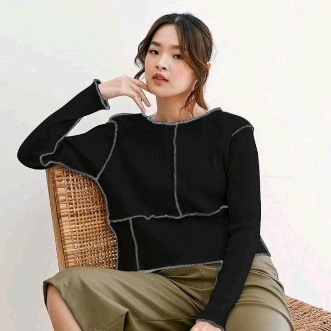 Baju Bluse Wanita Crop Marie Top Atasan Wanita Viral Jahitan Terbalik