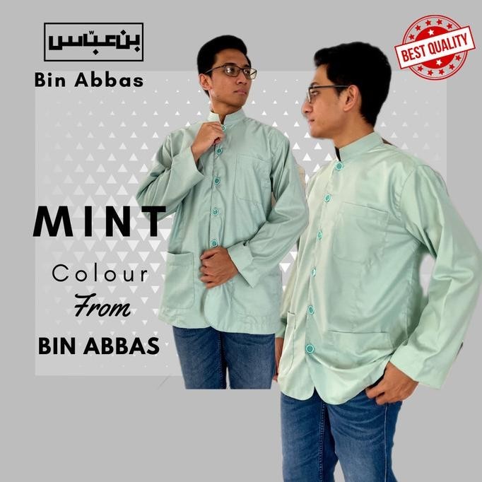 Baju/Kemeja Koko Yamani Habaib/Hadramaut Bin Abbas Jumbo Hijau Mint Berkualitas