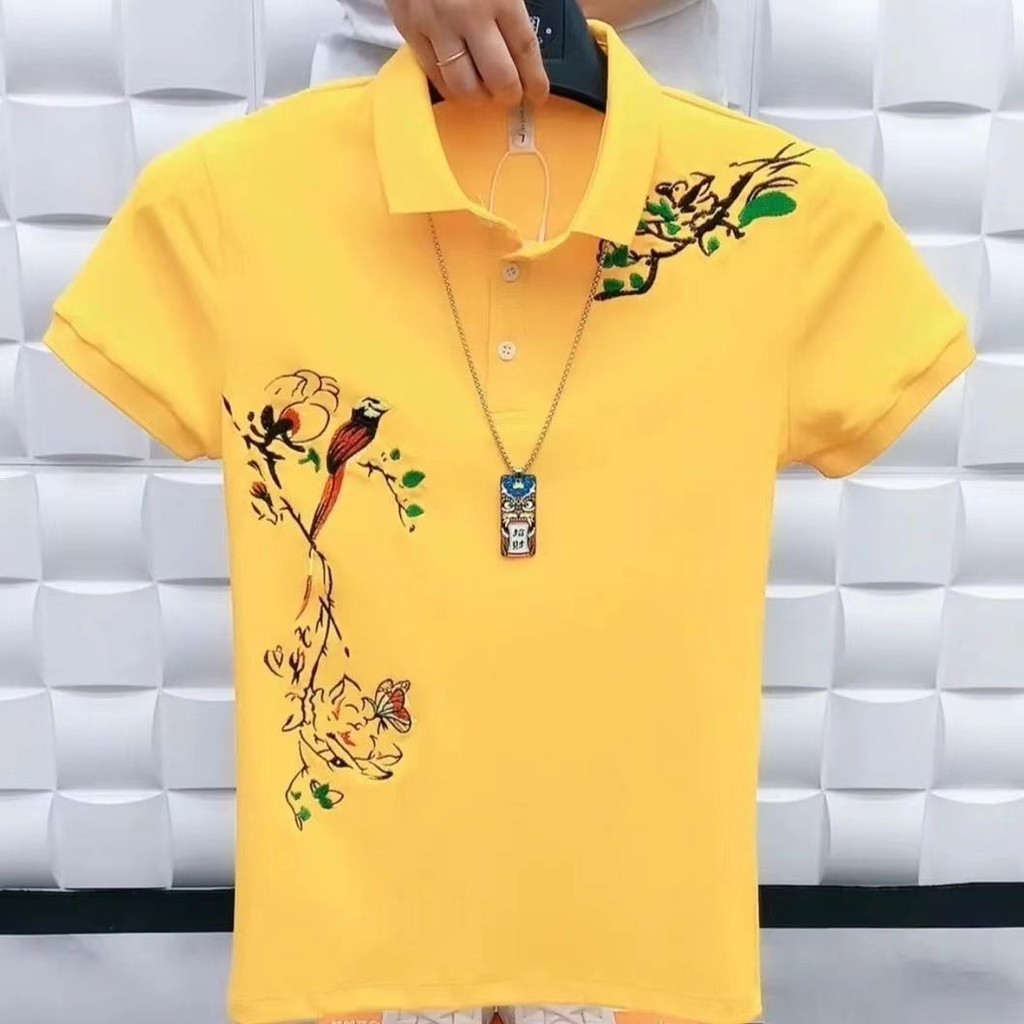 Men's New Embroidery Flower-Bird Pattern Western Style All-MatchingPoloShirtTT-shirt