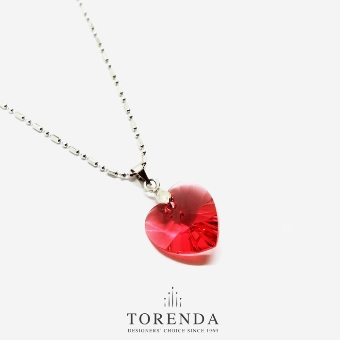 TORENDA KALUNG WANITA LIONTIN LOVE PENDANT SWAROVSKI - MERAH MUDA PINK