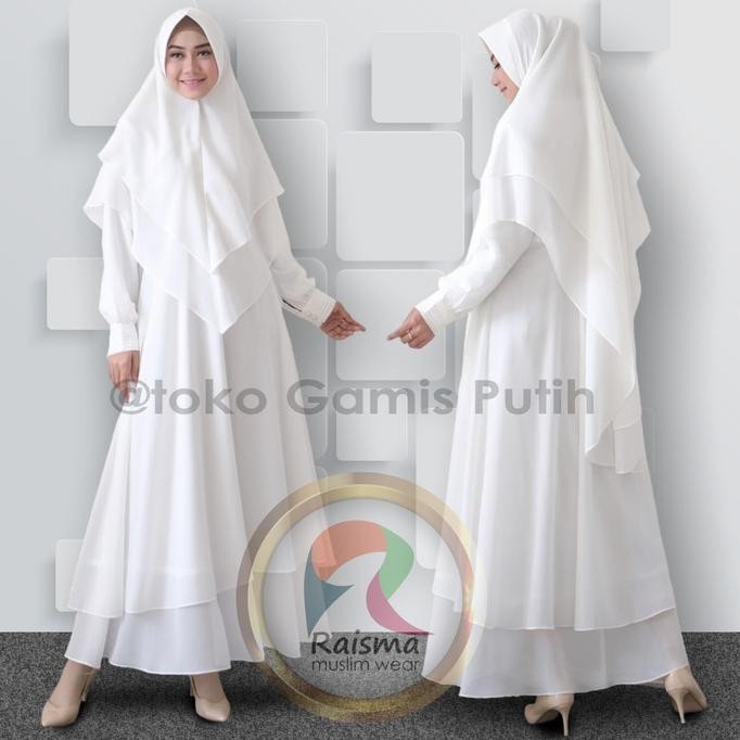 Gamis Syari Putih Terbaru Set Rsmw Khimar Perlengkapan Umroh Wanita
