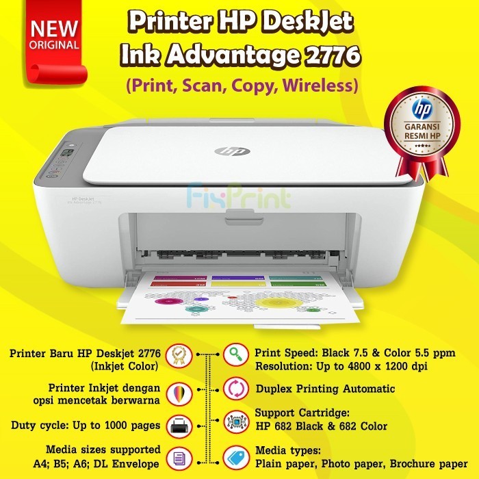 Printer Hp Deskjet 2776 Print Scan Copy Wifi Cartridge 682 Bla Color