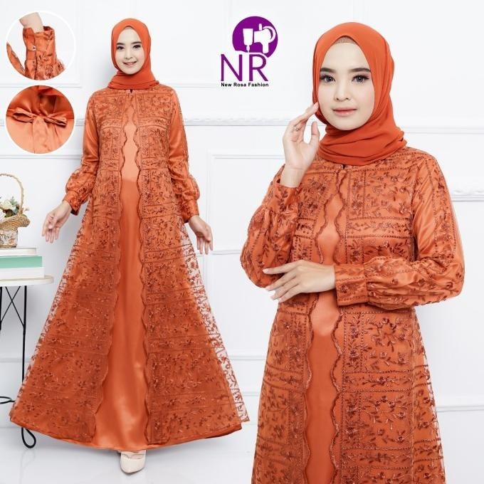 Ayudia Dress / Gamis Brukat Tile Mix Satin / Gamis Tile Rompi Pesta