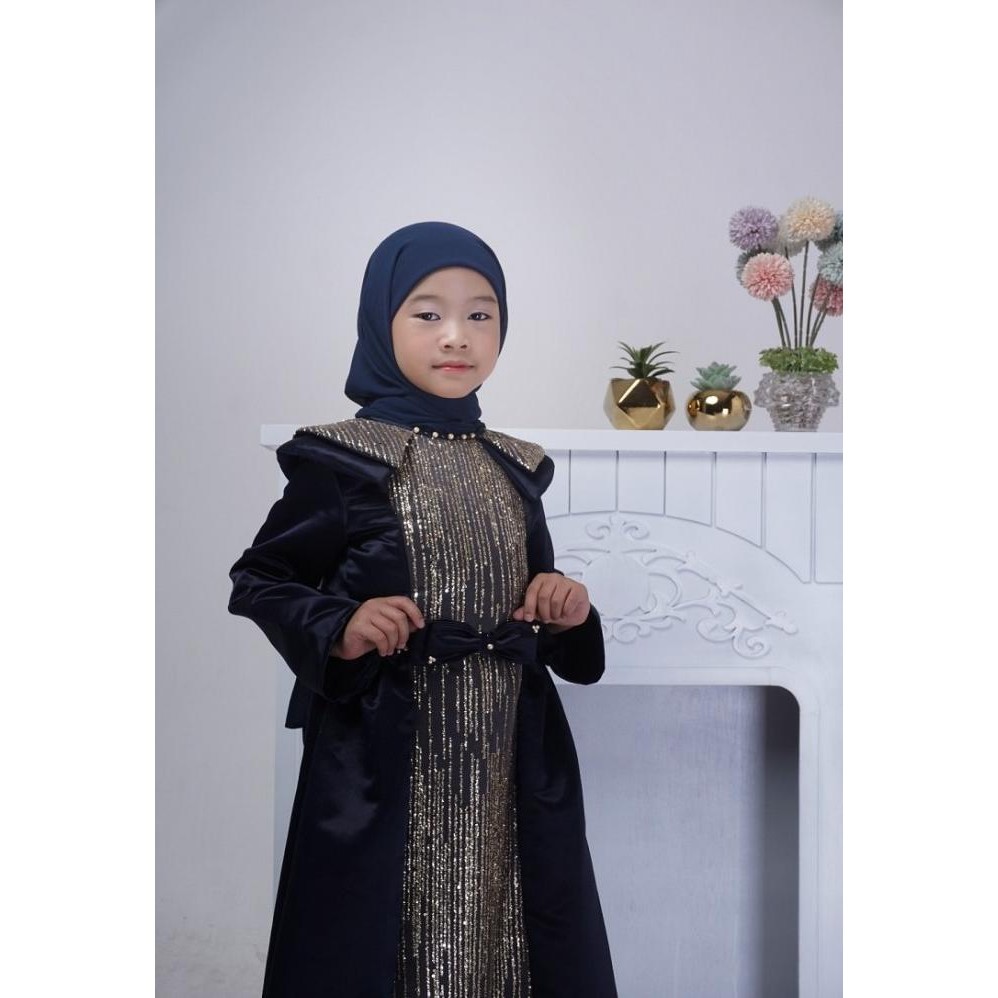 Princessa Satin Muslim Dress Anak Navy G1066