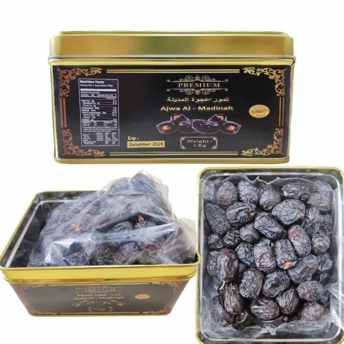 

Kurma Ajwa/Nabi Madinah Super Jumbo/Grade A Kemasan Kaleng Premium 1kg GM