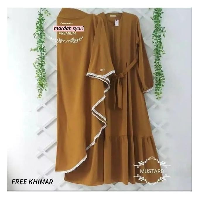 Mardah-Gamis Wanita Syari Polos Busui Renda L Xl Jumbo Warna Mustard