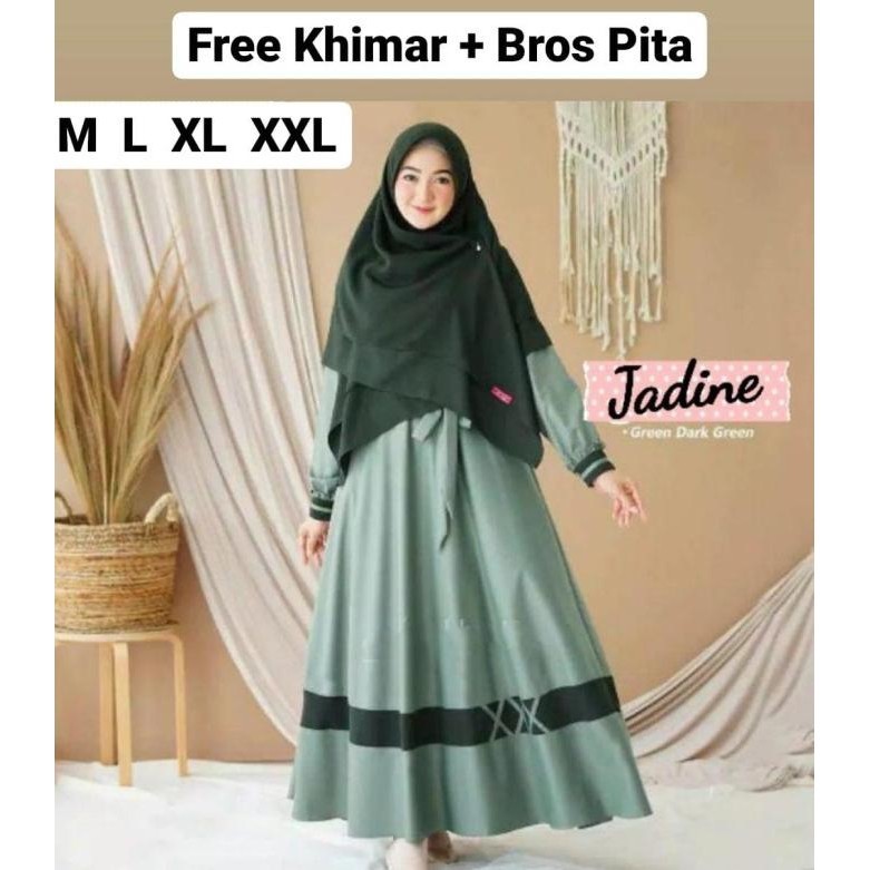 Jadine-Gamis Syari Wanita Polos Busui M L Xxl Warna Hijau Muda Green