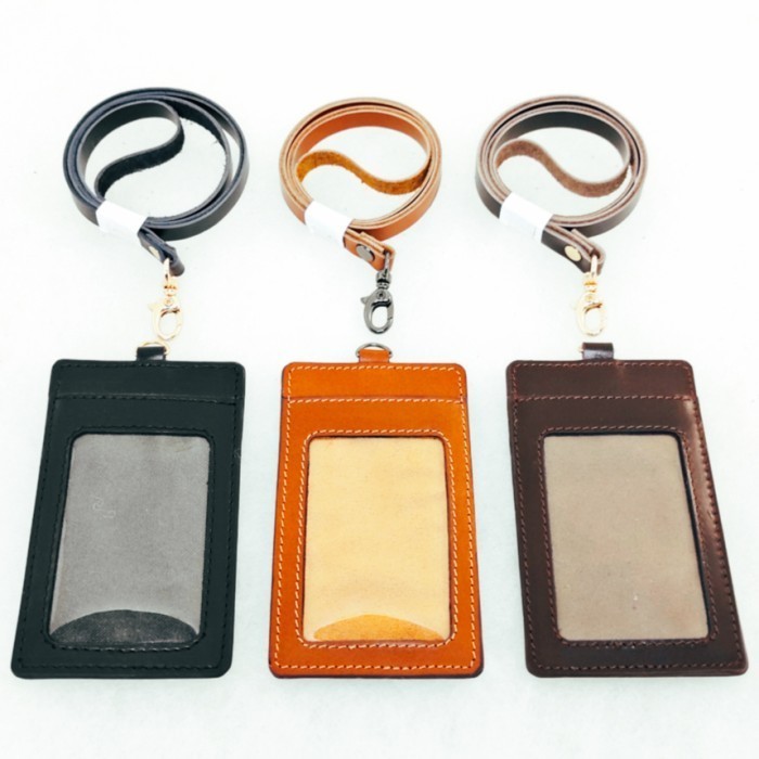 

BEBAS ONGKIR - Leather Name Tag/ Tempat Kartu ID Card Holder Dua Sisi Kulit Sapi Asli