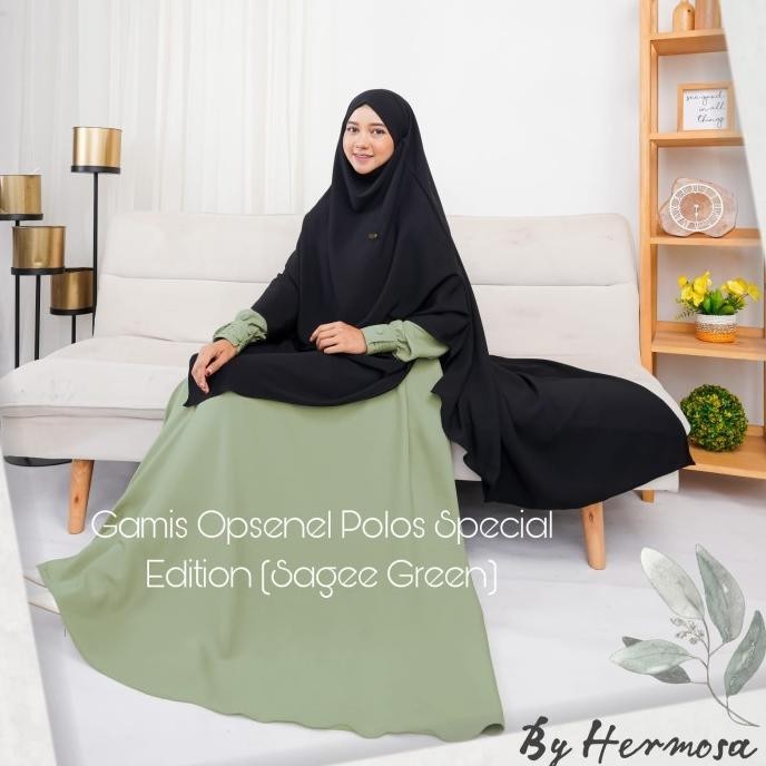 Gamis Polos Sage Green Bahan Wollycrepe-Gamis Syari Sage Green Opnesel