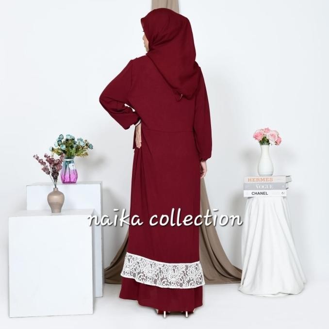Gamis Wanita Xl Polos Bahan Crinckle Premium Kombinasi Brokat Cantik