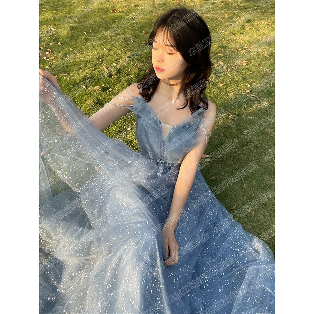 Blue French Princess Dress New Mori Style Fairy Dress Custom Adult Ceremony