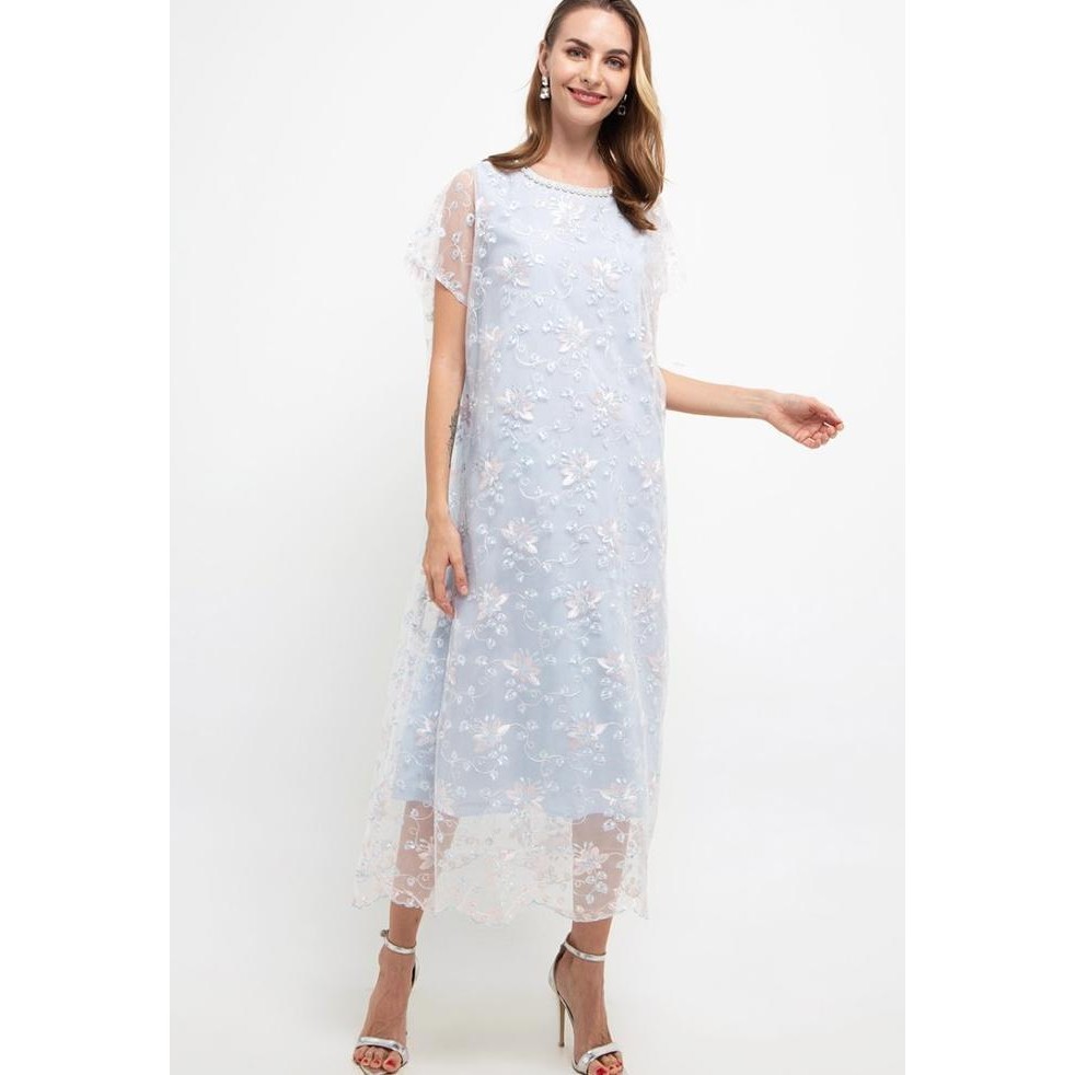 Chic Simple Pearl Detail Emb Kaftan