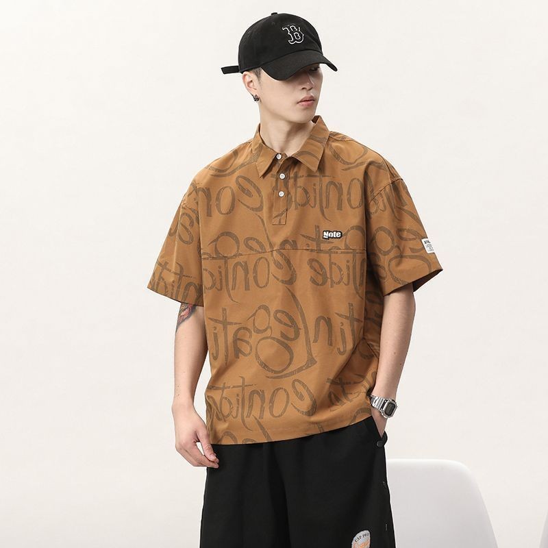 Baju Polo Longgar untuk Pria, Kemeja Retro Lengan Pendek Modis