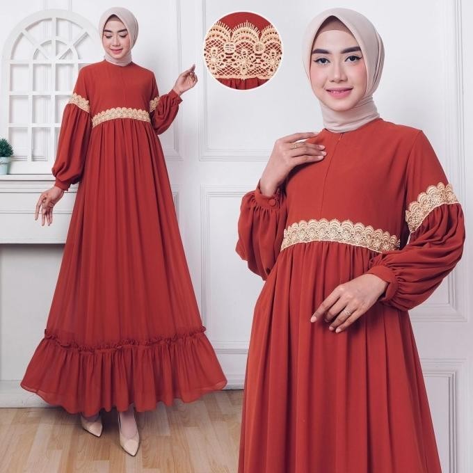 Baju Gamis Renda Gold /Gamis Ceruty Renda/ Gamis Pesta Ceruty Babydoll