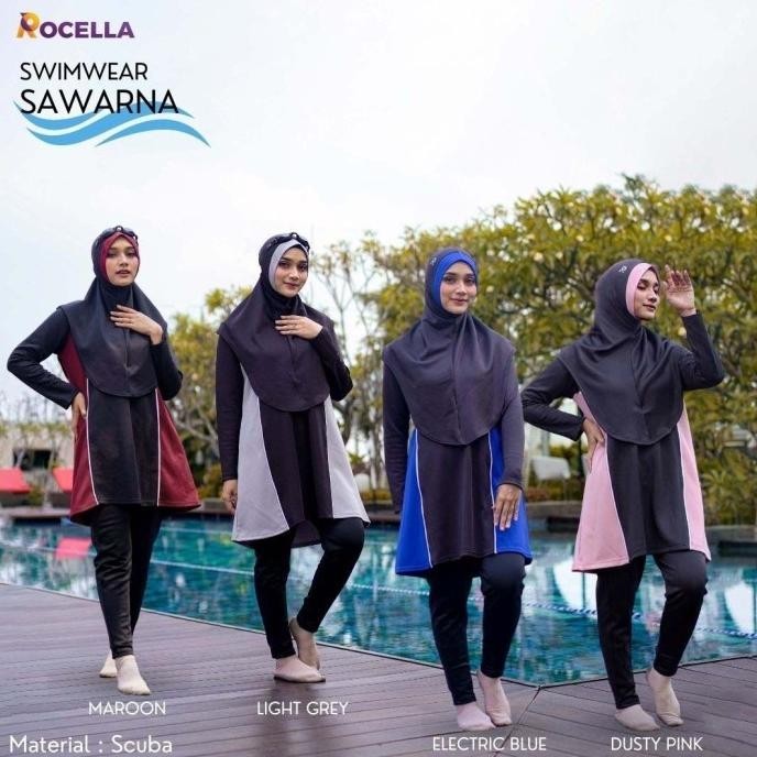 Baju Renang Muslimah Syari Dewasa Jumbo + Rocella Swimwear Sawarna