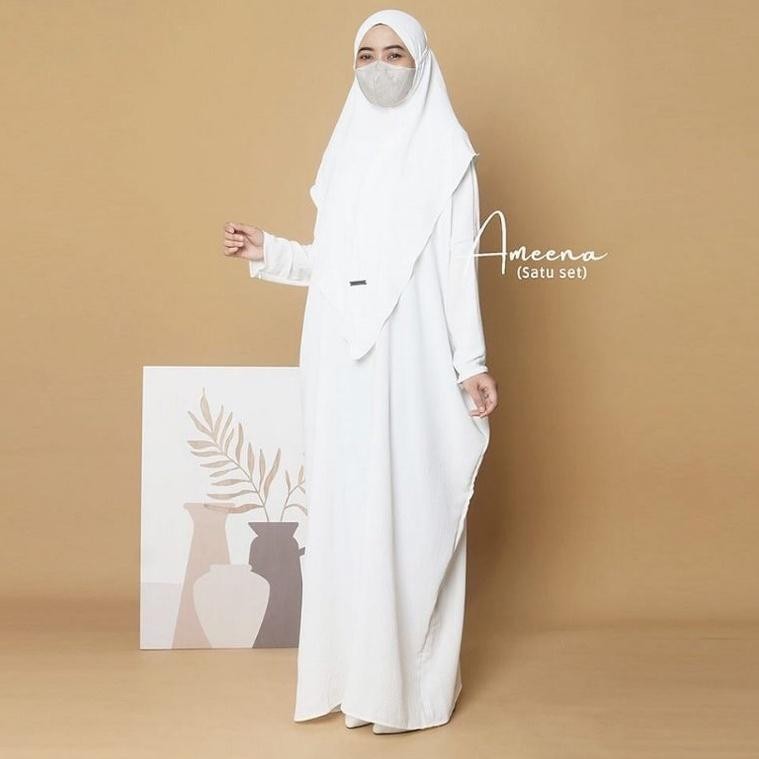 Ramadhan Sale Kaftan Ameena Crinkle Set Hijab Premium Cod