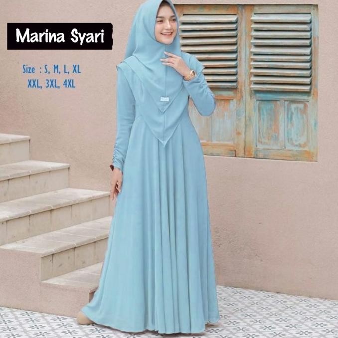 Marina- Gamis Baju Dress Busui Wanita Polos Jumbo Biru Muda Blue Ocean