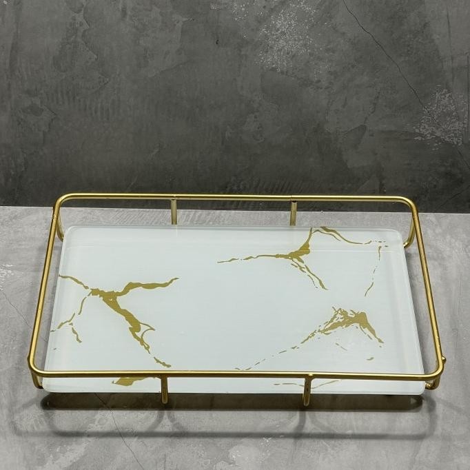 ZEN Marble Tray Kaca Persegi / Pajangan Nampan Estetik