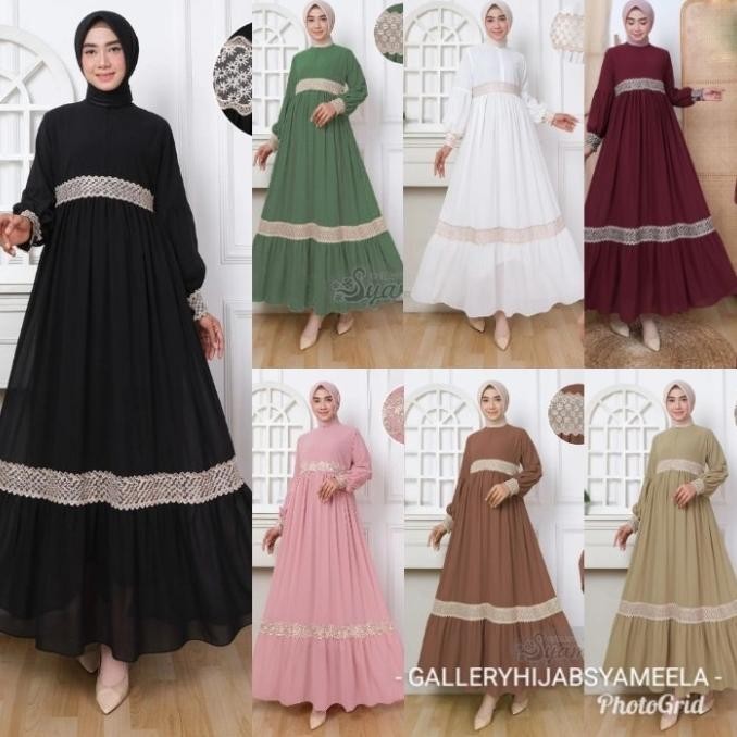 Gamis Ceruty Renda/Gamis Putih Syari/ Gamis Pesta Ceruty Babydoll Raya