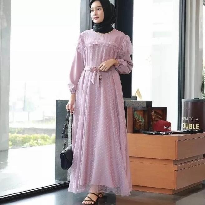 Gamis Tile Brukat Premium/Mira Maxy Dress Wanita Muslim Polka Brukat