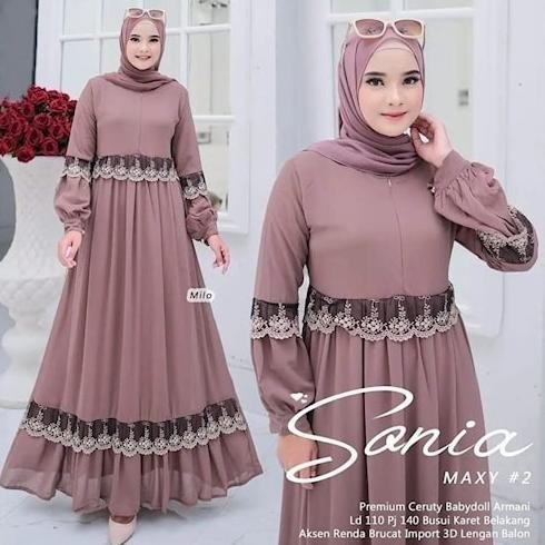 Baju Gamis Muslim Wanita Polos Mix Renda Dewasa Edisi Lebaran