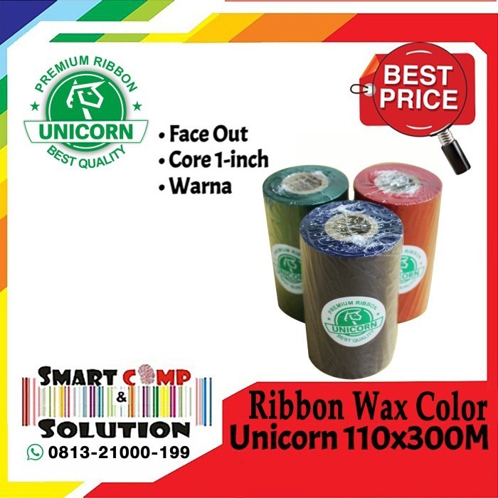 

Ribbon Warna Label Barcode Premium Wax Unicorn 110X300M Core 1 Inch