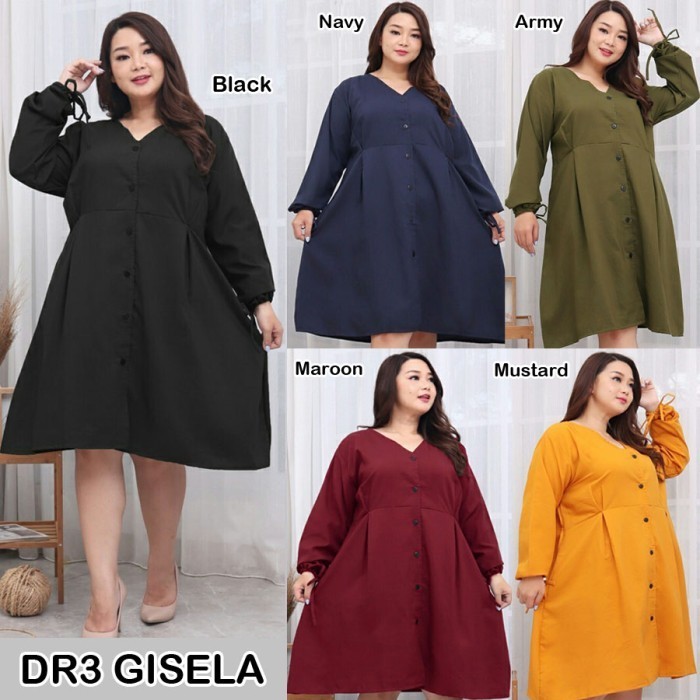 NEW Dress Jumbo Lengan Panjang DR3 Baju Tunik Wanita Bigsize