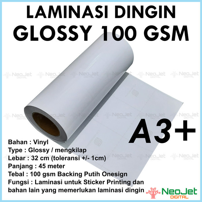 

Laminasi Dingin Glossy Mengkilap 100 Gsm Tipis A3+ Roll 45M 45 Meter