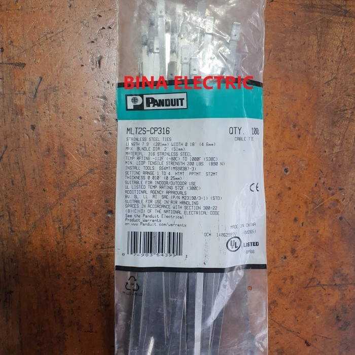 

Kabel Ties Stainless Panduit Mlt2S-Cp316 4.6X200Mm Ties Stainless 20Cm