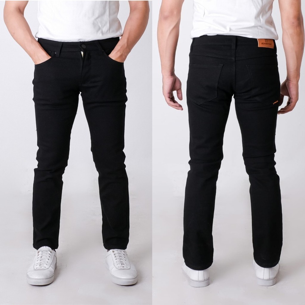 celana jeans hitam pekat panjang pria - celana jeans denim naomi skiny cowok celana big size jumbo u