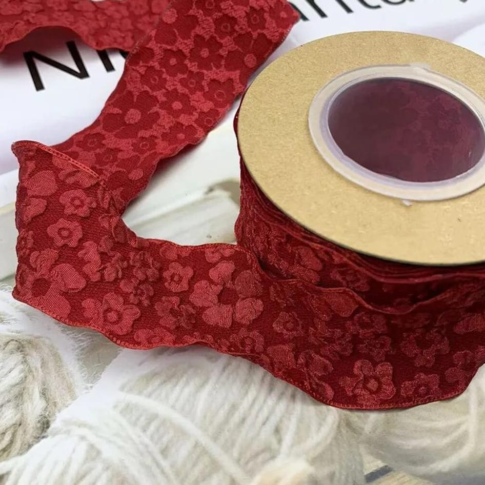 

PROMO [1 GLG 10 YARD] Pita Kain Crinkle 4 cm Gelombang Motif Bunga PREMIUM Pita Buket Hampers SM73
