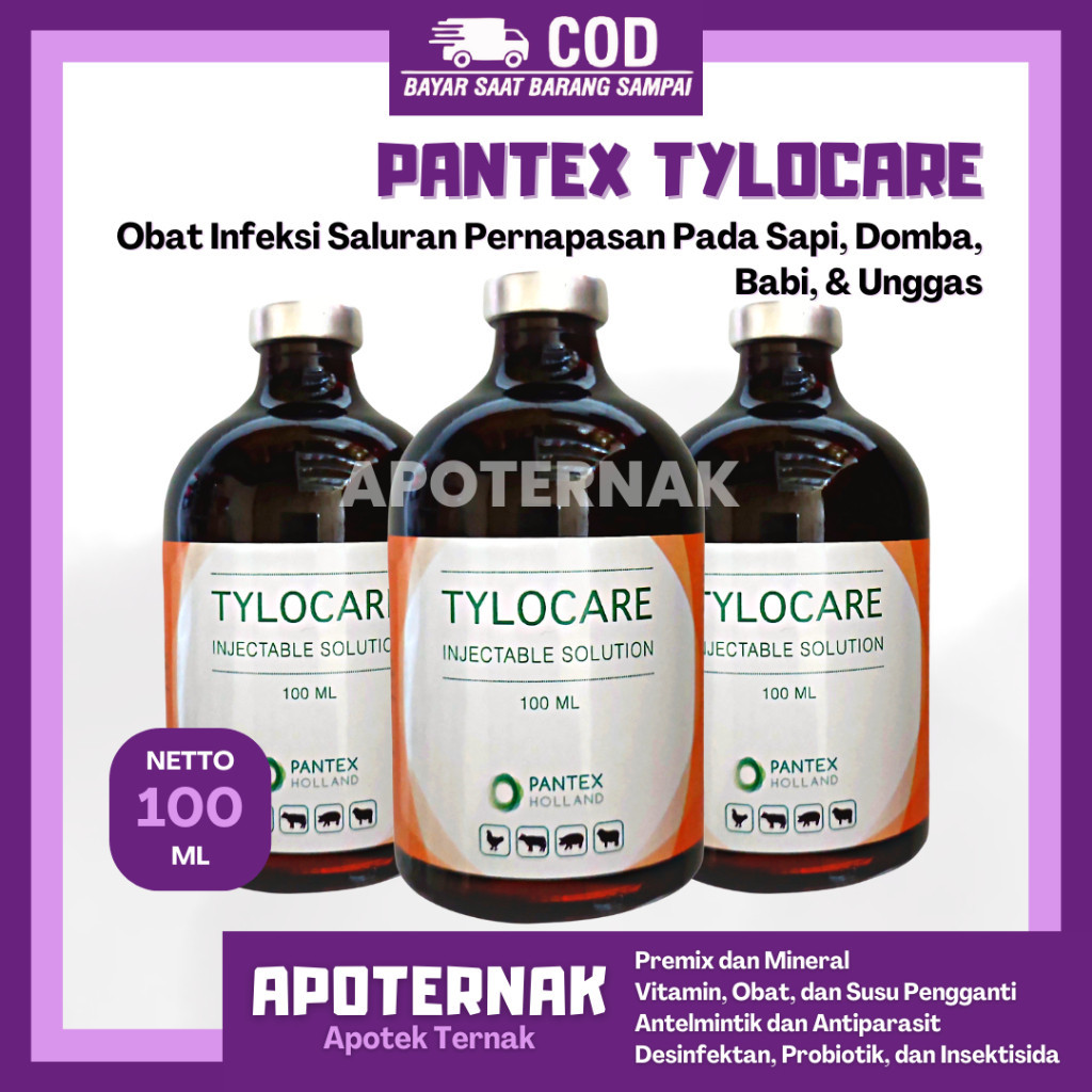 TYLOCARE (Tylosin) 100 ml - Antibiotik Obat Infeksi Saluran Pernapasan Pantex Holland Tylocare