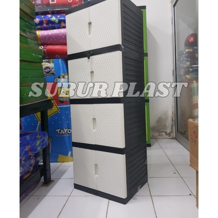 Price lemari plastik lemari pakaian putih-hitam KUNCI