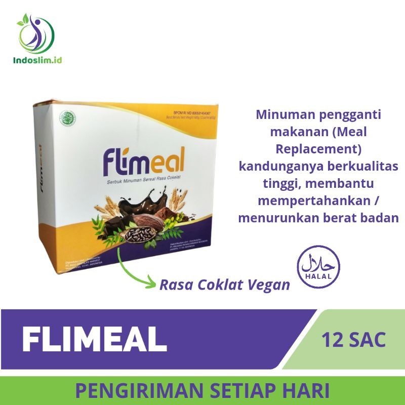 

Flimeal Flimty 1 Box 12 Sachet Meal Replacement Minuman Sereal Pengganti Sarapan Rendah Kalori Rasa Coklat Vegan