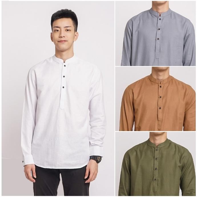 Baju Koko Pria Lengan Panjang Kemeja Muslim Taqwa Kokoh Polos Putih Pengiriman Cepat