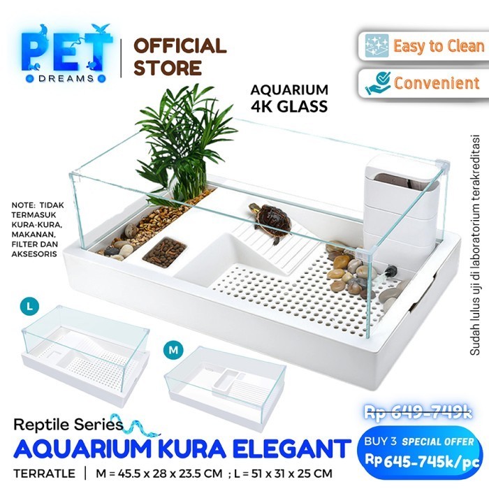 Aquarium Kura Kura Elegant Size M &amp; L / Tank Kura / Kandang Kura Kura
