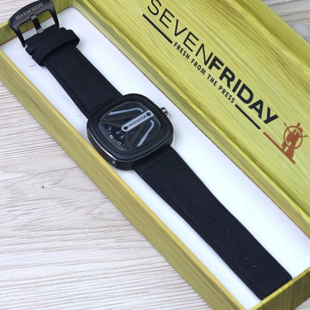 Ramadhan Sale ( Bisa Cod ) Jam Tangan Pria Seven Friday M2 / 02 Sf Kulit Body Segi Anti Air Tali Lea