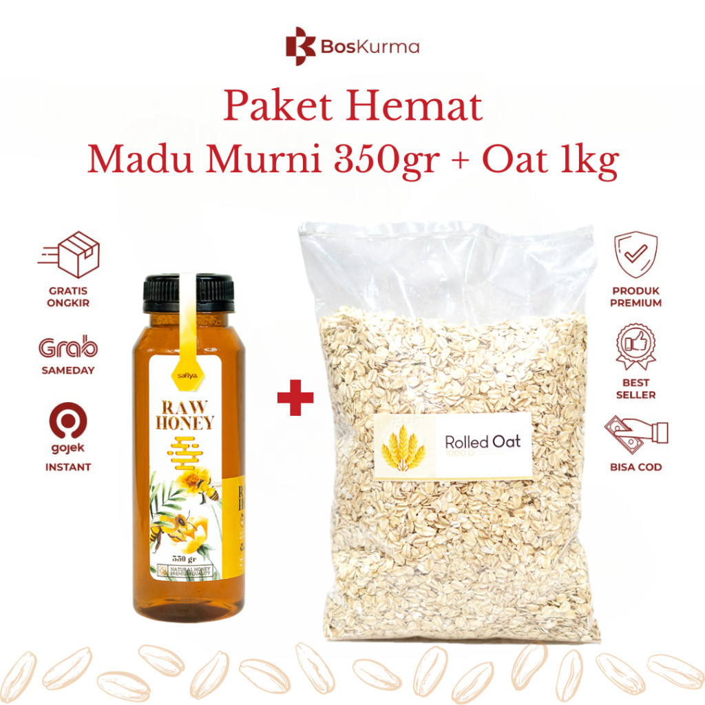 

[ Paket Hemat ] Rolled Oat 1Kg + Madu Murni 350Gr Safiya Ala